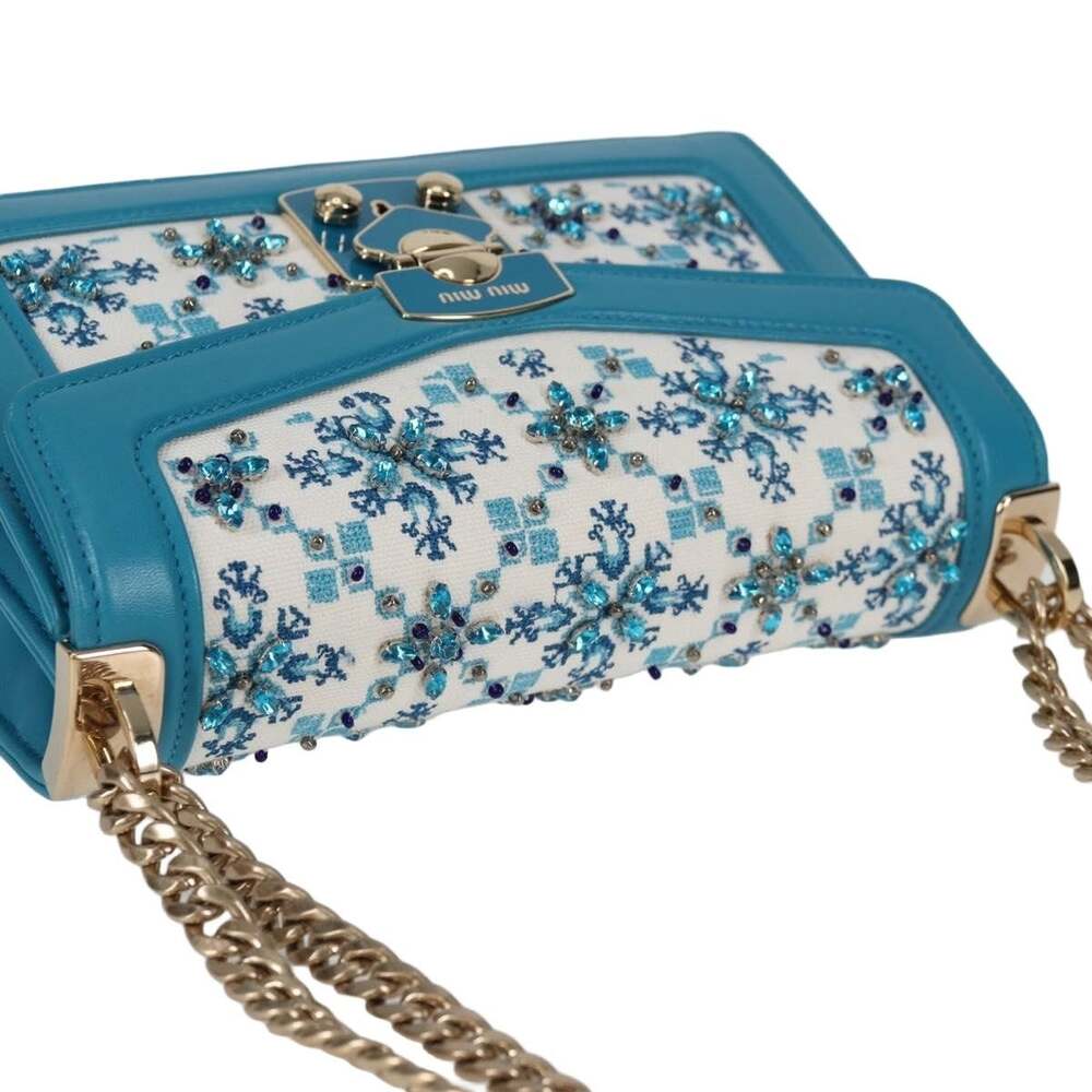 Miu Miu Canvas Leather Chain Shoulder Bag Blue - Picture 9 of 14